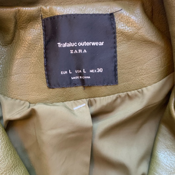Zara Olive Green Vegan Leather Jacket - Picture 5 of 8